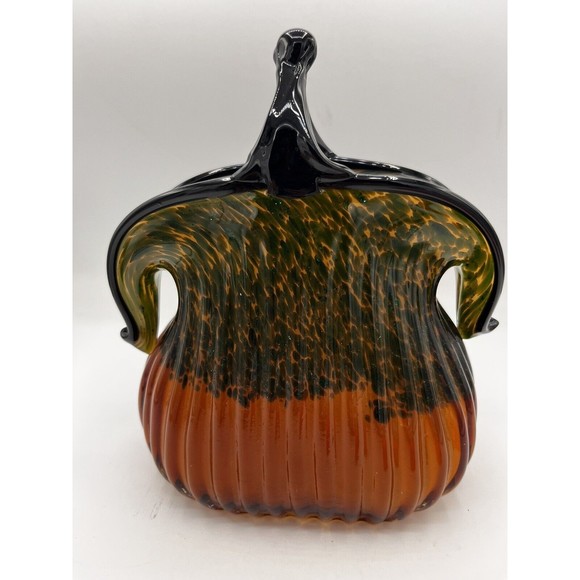 Vintage Murano Style Glass Handbag Purse Sculpture Cased Glass Fluted 8” Fall - Picture 5 of 11